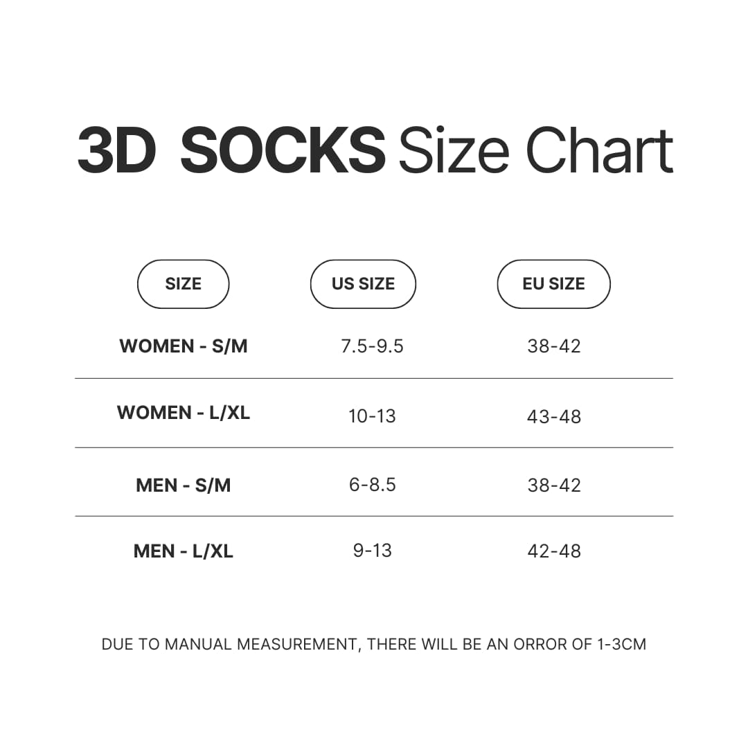 3D Socks Size Chart - Fruits Basket Shop